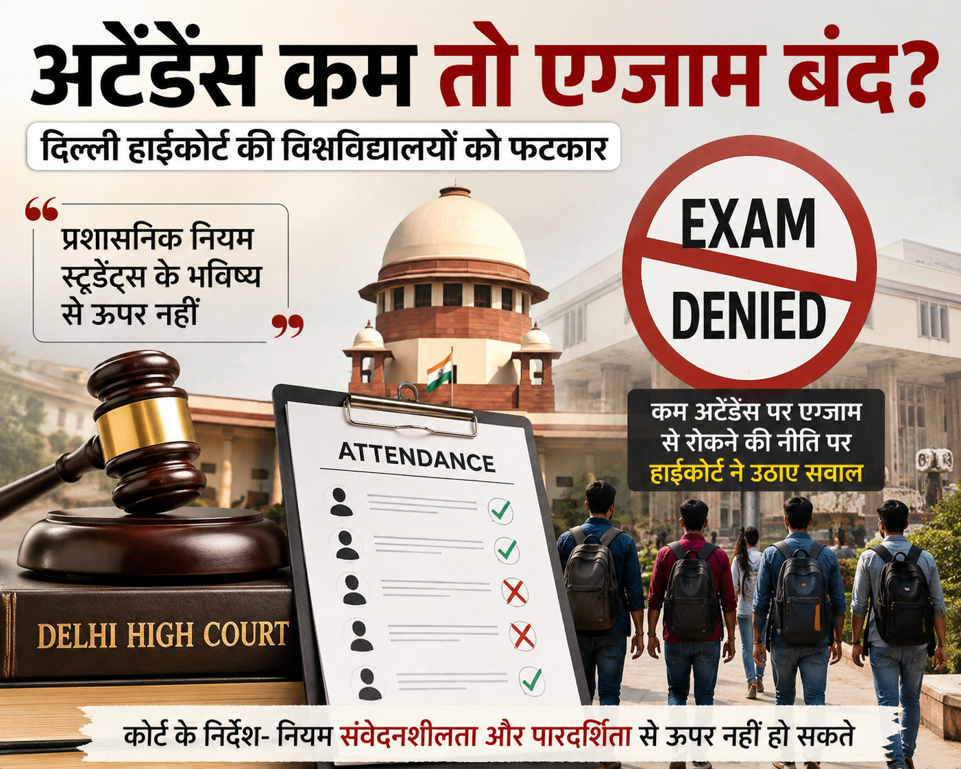 अटेंडेंस कम होने पर एग्जाम से रोकना गलत? दिल्ली हाईकोर्ट की यूनिवर्सिटीज को कड़ी चेतावनी