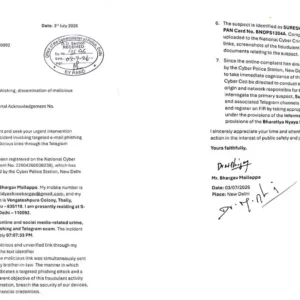 टेलीग्राम फिशिंग लिंक से परिवार के तीन सदस्य बने निशाना, डॉ. भार्गव मल्लप्पा ने दिल्ली पुलिस से जांच मांगी