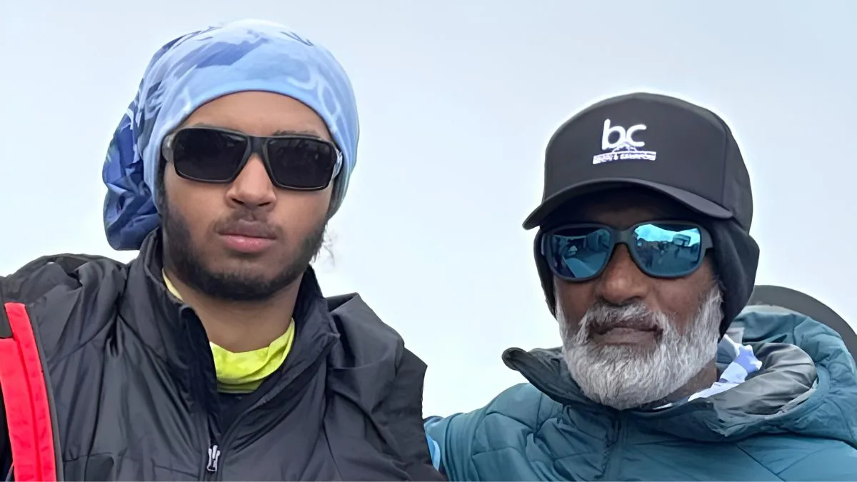 Mount Elbrus, Mount Elbrus Summit, Lingam Ravindra Rao, Anurag Pokuri, grandfather grandson duo, Indian mountaineer, 72-year-old mountaineer, 17-year-old mountaineer, Elbrus climbing, Mountaineering, Seven Summits, Elbrus West Peak, Elbrus East Peak, Indian mountaineering, Vijayawada, Hyderabad, adventure sports, mountain climbing, fitness inspiration, Mount Elbrus 2026
